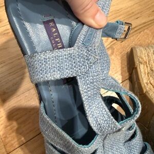 Ralph Lauren Light Blue Woven Wedge Sandals